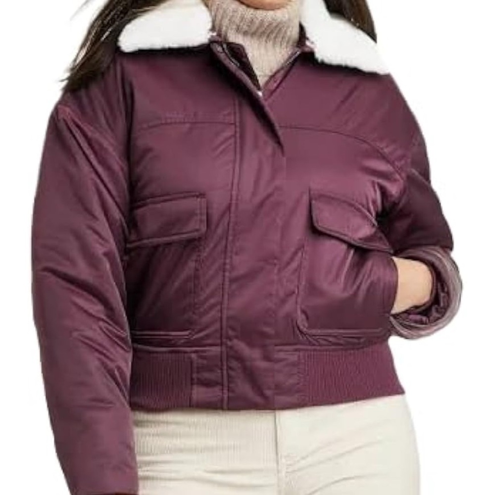 Women's Plum Jacket with Faux Fur Collar